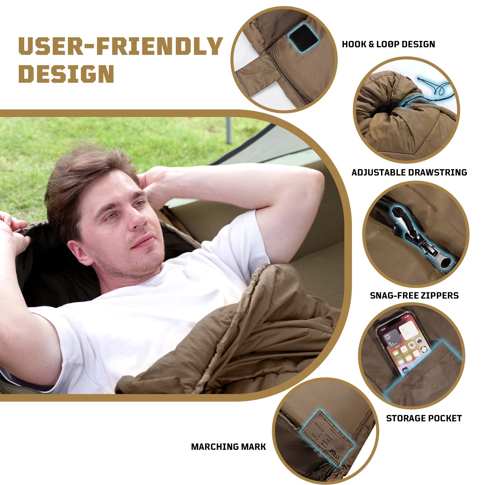 1TG Tactical Warm Weather Sleeping Bag for Camping, 36℉ to 45℉ Backpacking Sleeping Bags for Adults with Compression Sack for Camping, Hiking, Hunting and Outdoor Travel